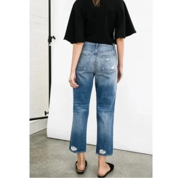 J Brand Womens Ivy High Rise Crop Straight Jeans Bleach Wrecked Size 29